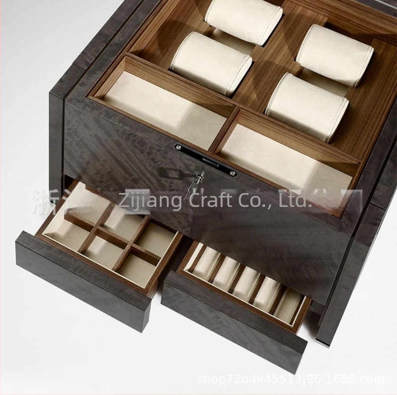 ilogpro JEW0530 Ékszeres doboz piano lakkozott felülettel, tömörfa parkettmintával, rendező fülbevalók, gyűrűk és órák számára