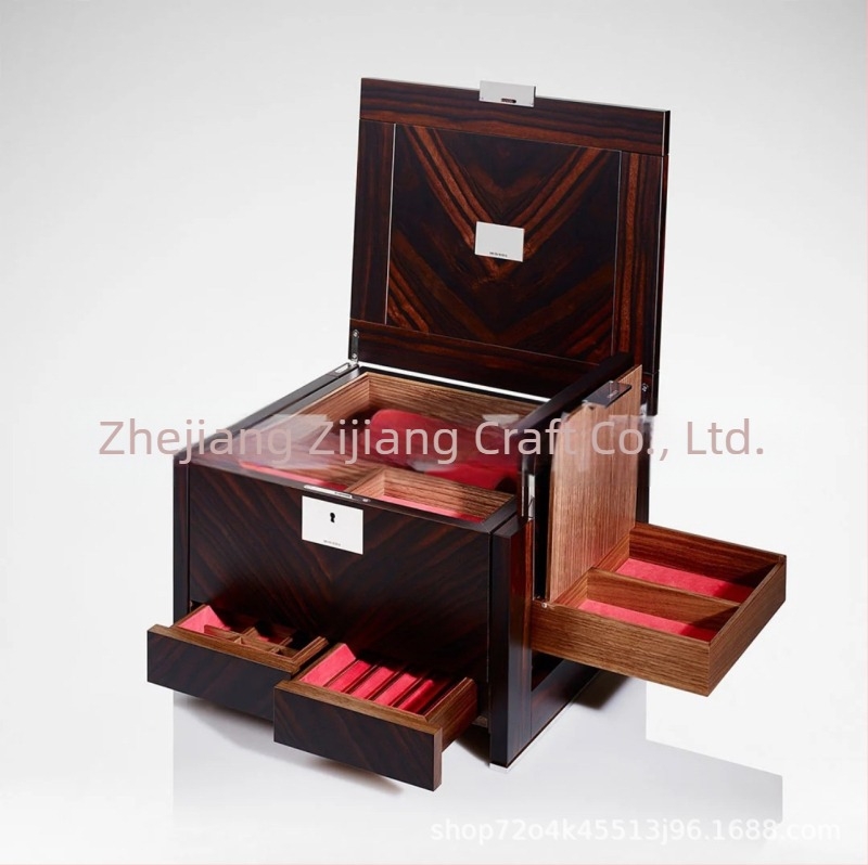 ilogpro JEW0530 Ékszeres doboz piano lakkozott felülettel, tömörfa parkettmintával, rendező fülbevalók, gyűrűk és órák számára