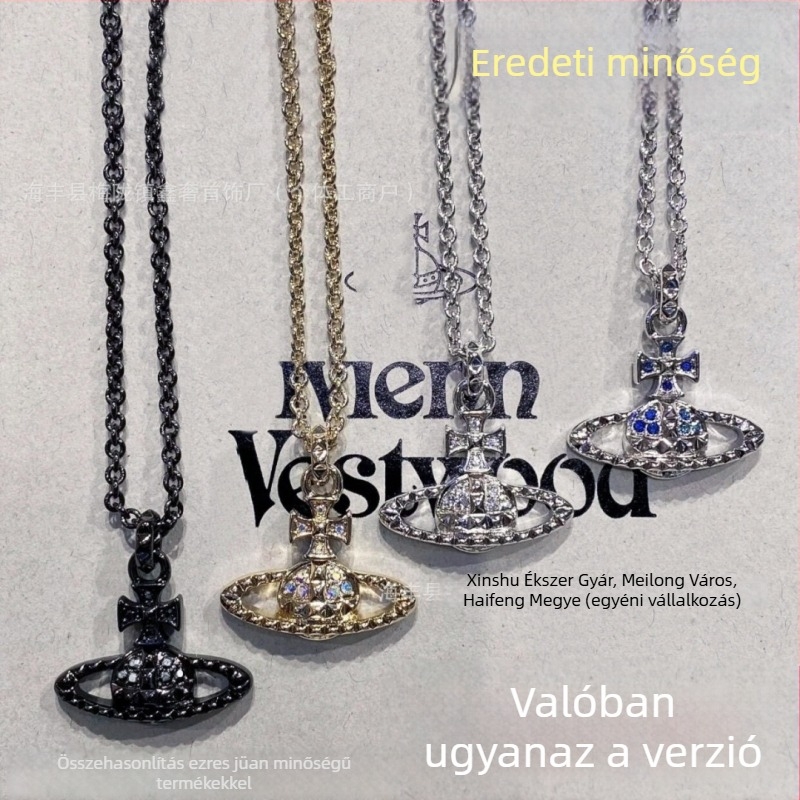 Réz nyaklánc Saturn alakú medállal és rhinestone-relief díszítéssel, kulcscsont-nyaklánccal, Seiko-feldolgozás