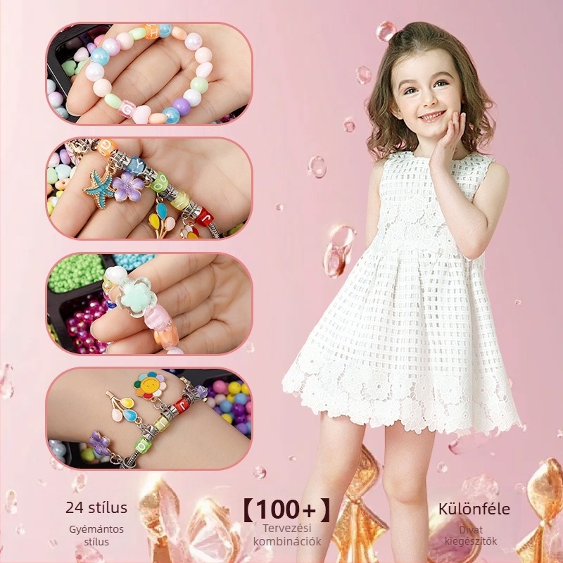 Gyerekeknek szóló DIY gyöngyékszerkészlet – oktatási kézműves készlet nyaklánc és karkötő készítéséhez, tél 2024