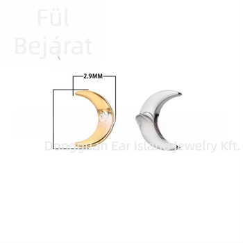 Fülbevalók titán ötvözetből – kis hold alakú piercing ékszer, cirkónium kristályok, uniszex, vintage stílus, tisztaság F136