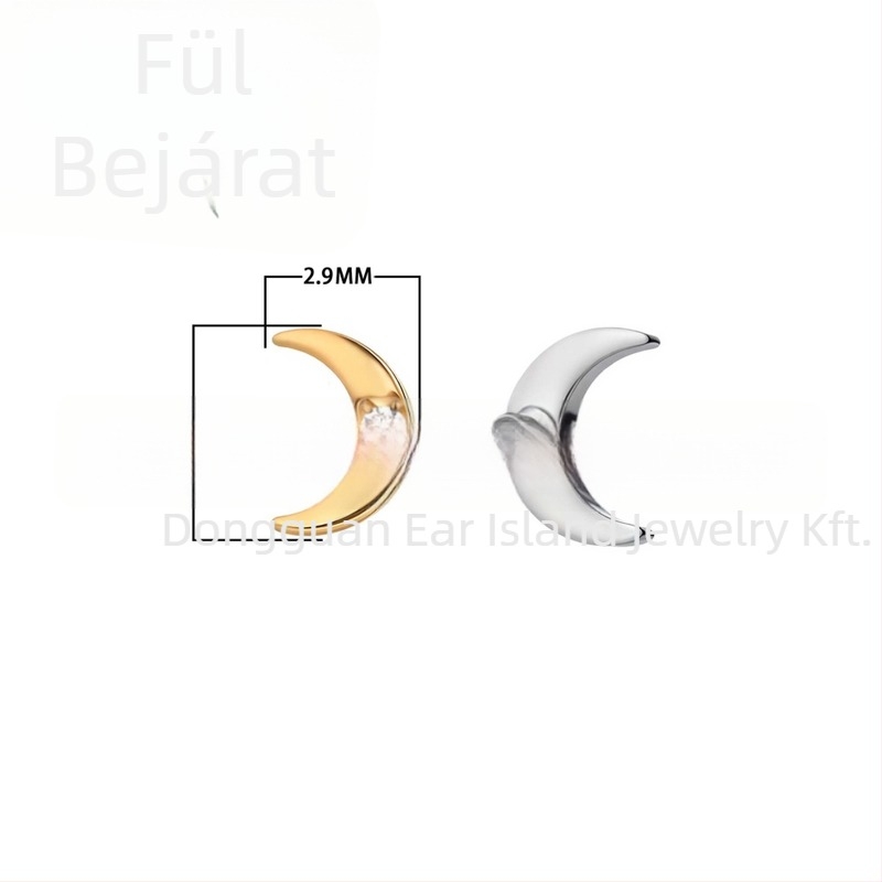 Fülbevalók titán ötvözetből – kis hold alakú piercing ékszer, cirkónium kristályok, uniszex, vintage stílus, tisztaság F136