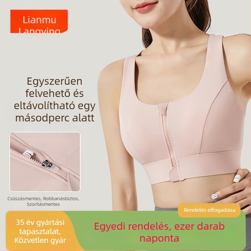 Elöl cipzáros sportmelltartó rögzített kosaras kialakítással, nagy terheléshez edzésre és jóga