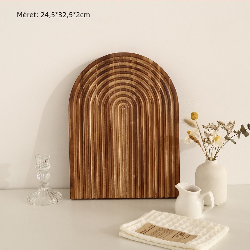 Aszimmetrikus fa alakú tál dekorációs és tárolási célokra, nordic stílus, kézzel rajzolt felület, csíkos mintázat, átmérő 11–13.9 cm.
