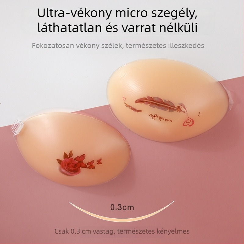 Szilikon melltapasz rózsamintával, összegző és láthatatlan hatású, vékony, elliptikus mellbimbó forma