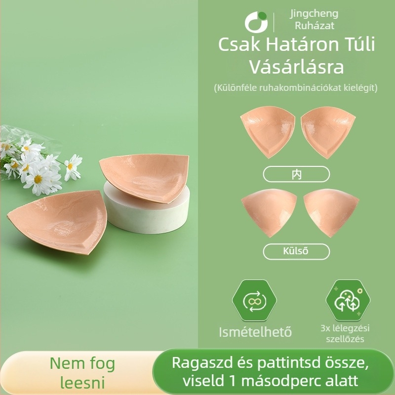 Mellkasbetét háromszög alakú, öntapadós, kétoldalas, vékony, újrahasználható (anyag: nylon; forma: háromszög; ragasztás: kétoldalas; vastagság: vékony; újrahasználat: újrahasználható)