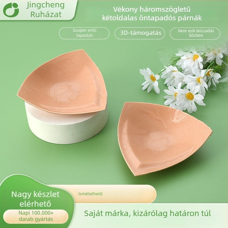 Mellkasbetét háromszög alakú, öntapadós, kétoldalas, vékony, újrahasználható (anyag: nylon; forma: háromszög; ragasztás: kétoldalas; vastagság: vékony; újrahasználat: újrahasználható)