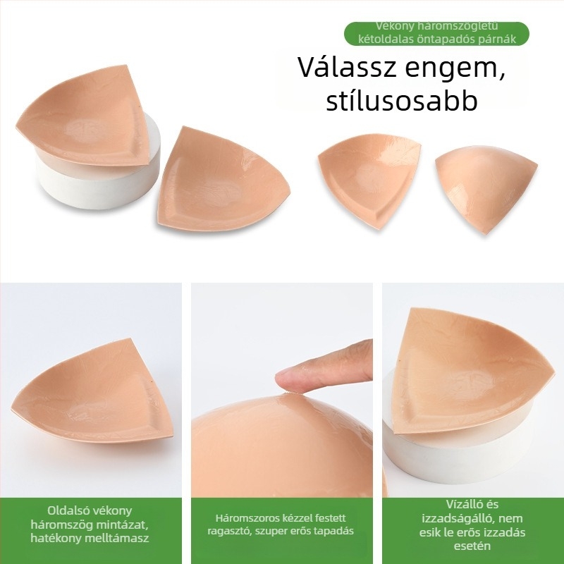 Mellkasbetét háromszög alakú, öntapadós, kétoldalas, vékony, újrahasználható (anyag: nylon; forma: háromszög; ragasztás: kétoldalas; vastagság: vékony; újrahasználat: újrahasználható)