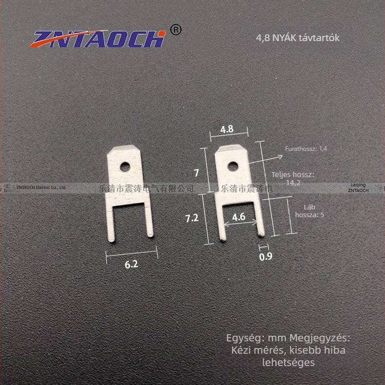 4,8 mm-es PCB beillesztő lemezek, egyenes forrasztó érintkezők, 187-es típus, 0,8 mm vastagság, 5000 db csomag
