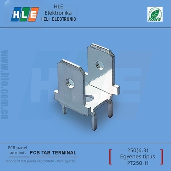 PCB csatlakozó Heli HLE 250/6.3, egyenes behelyezés, ónnal bevont sárgaréz izolátor, 4 vezető, PCN
