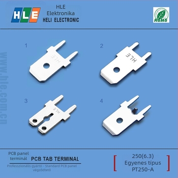 PCB csatlakozó Heli HLE 250/6.3, egyenes behelyezés, ónnal bevont sárgaréz izolátor, 4 vezető, PCN