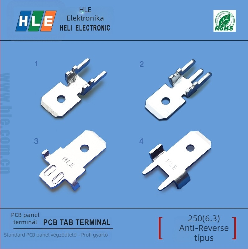PCB csatlakozó Heli HLE 250/6.3, egyenes behelyezés, ónnal bevont sárgaréz izolátor, 4 vezető, PCN