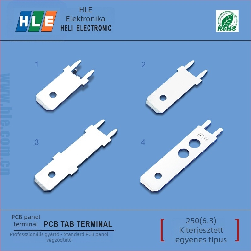 PCB csatlakozó Heli HLE 250/6.3, egyenes behelyezés, ónnal bevont sárgaréz izolátor, 4 vezető, PCN