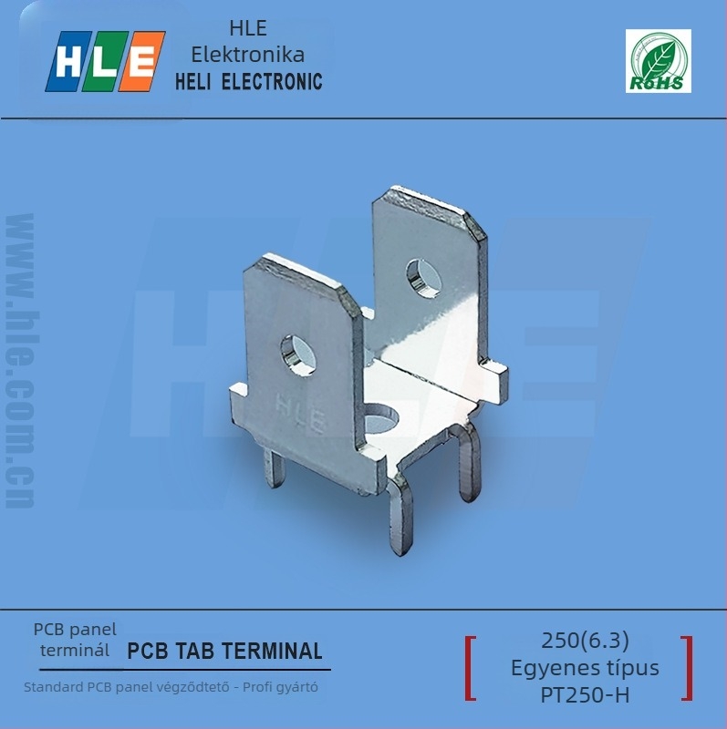 PCB csatlakozó Heli HLE 250/6.3, egyenes behelyezés, ónnal bevont sárgaréz izolátor, 4 vezető, PCN
