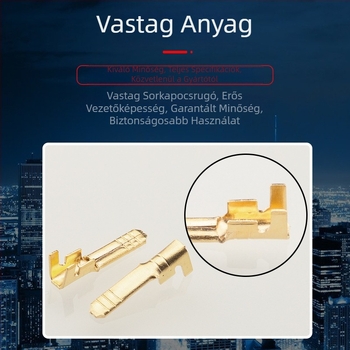 100 darab 2,8 mm-es kétszintű betét, 0,8 mm vastag kétszintű terminálblokkok, 110 darab férfi betét, anyaga sárgaréz
