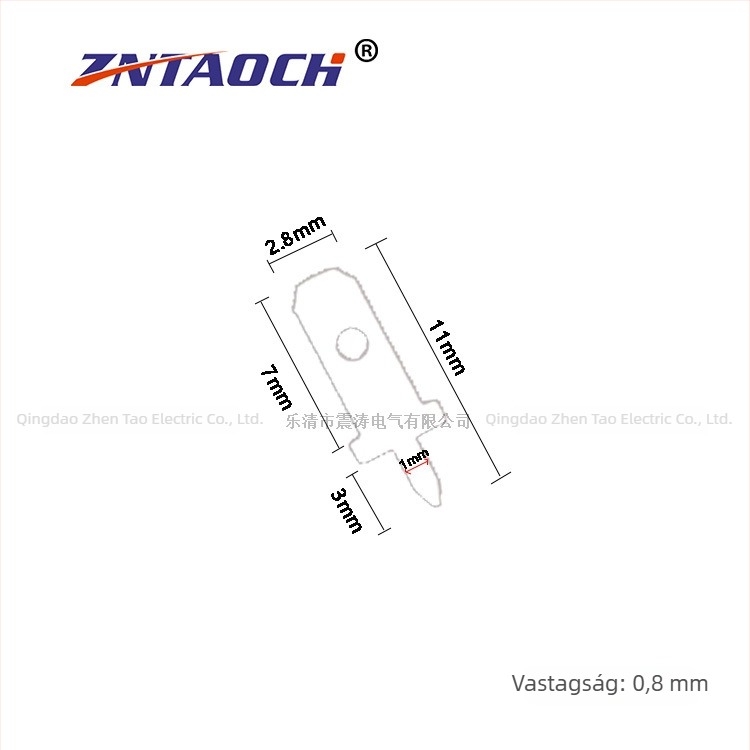 2,8 mm-es PCB egyedi rövid tüske csatlakozó, egyenes forrasztólemez, 0,8 mm vastagság, 10 000 db