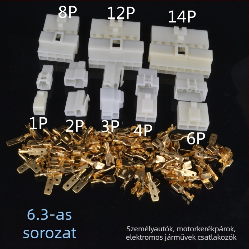 6.3 sorozatú autóipari csatlakozó készlet, férfi és női dugókkal, védő kábelházakkal, autóhálózathoz