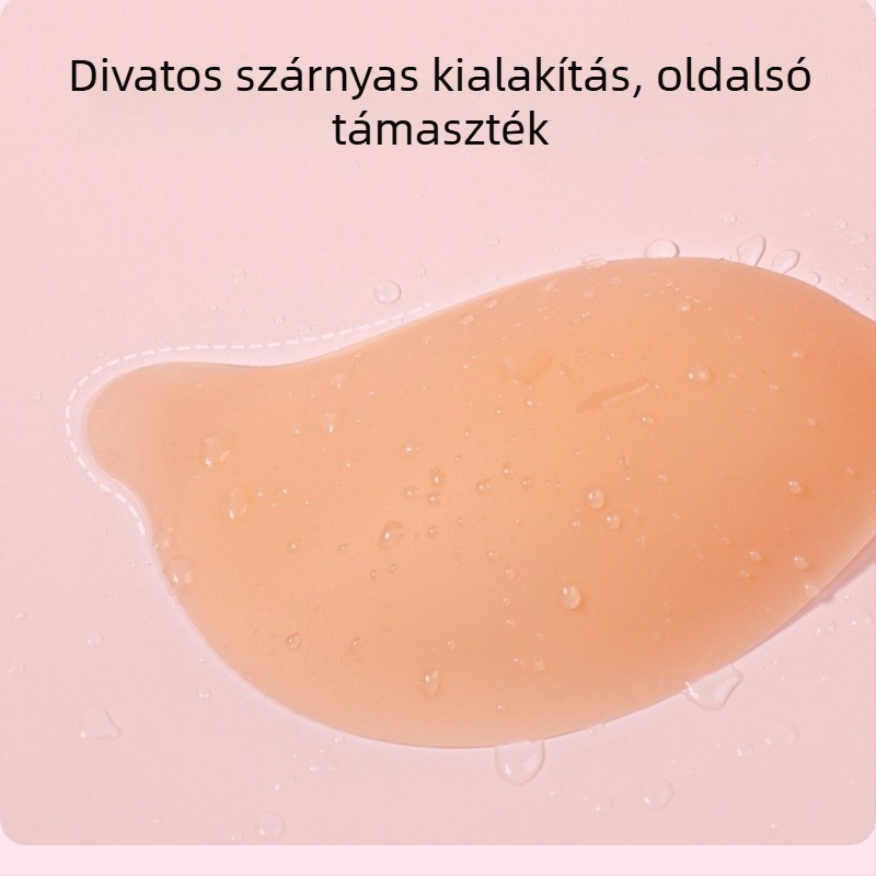 Szilikon melltartó mély V-vel, láthatatlan kosarak, macskaszem alakú kosárkák, mangó formájú mellbimbó tapasz