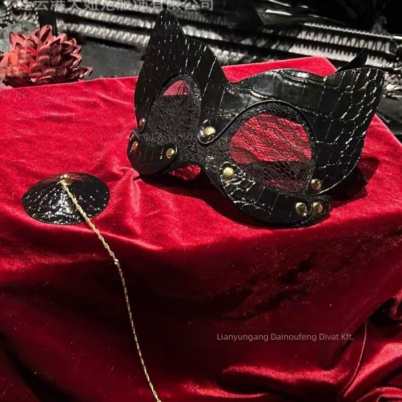Cosplay macskafej maszk - bőr, csipke, vékony, láthatatlan funkció, kerek mellbimbóforma