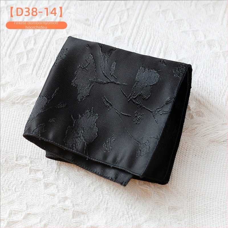 Retro virágos jacquard zsebkendő, 23×23 cm, poliészter, uniszex