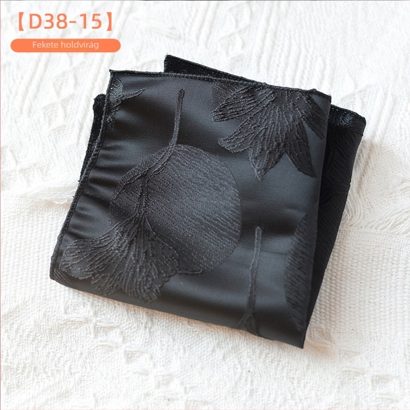 Retro virágos jacquard zsebkendő, 23×23 cm, poliészter, uniszex