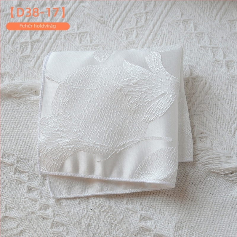 Retro virágos jacquard zsebkendő, 23×23 cm, poliészter, uniszex