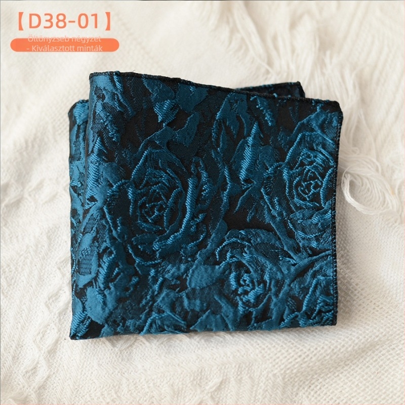 Retro virágos jacquard zsebkendő, 23×23 cm, poliészter, uniszex