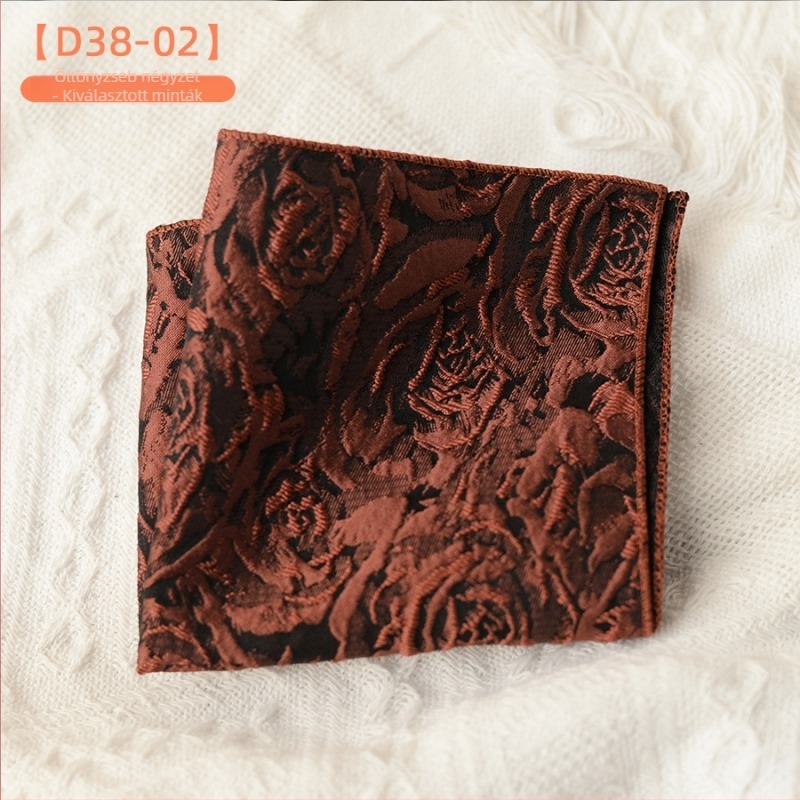 Retro virágos jacquard zsebkendő, 23×23 cm, poliészter, uniszex