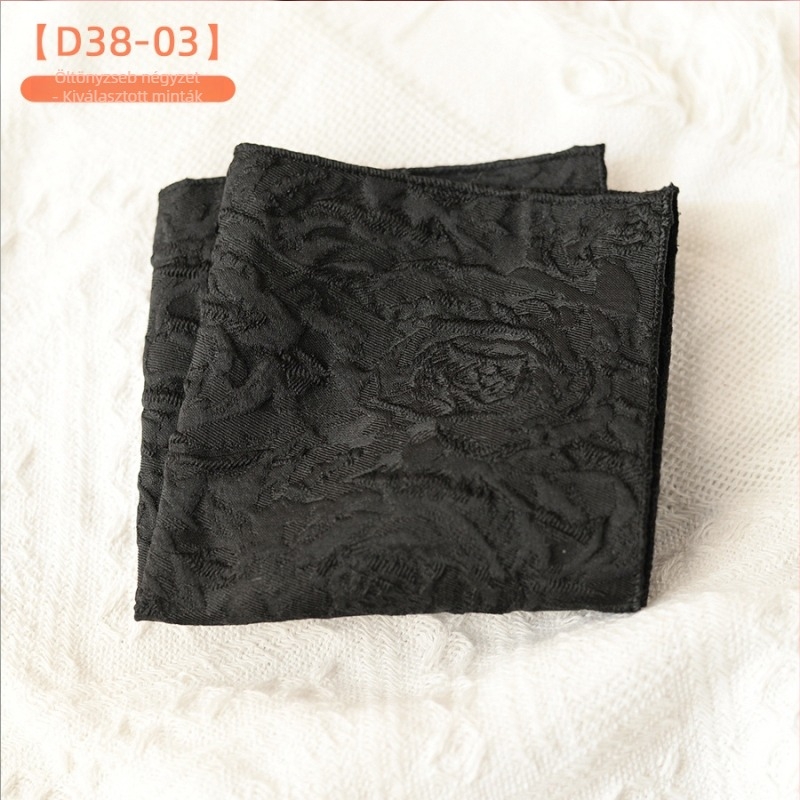 Retro virágos jacquard zsebkendő, 23×23 cm, poliészter, uniszex