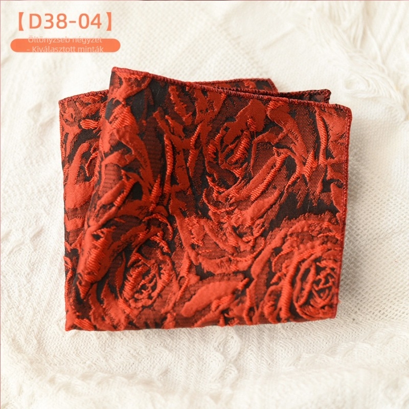 Retro virágos jacquard zsebkendő, 23×23 cm, poliészter, uniszex