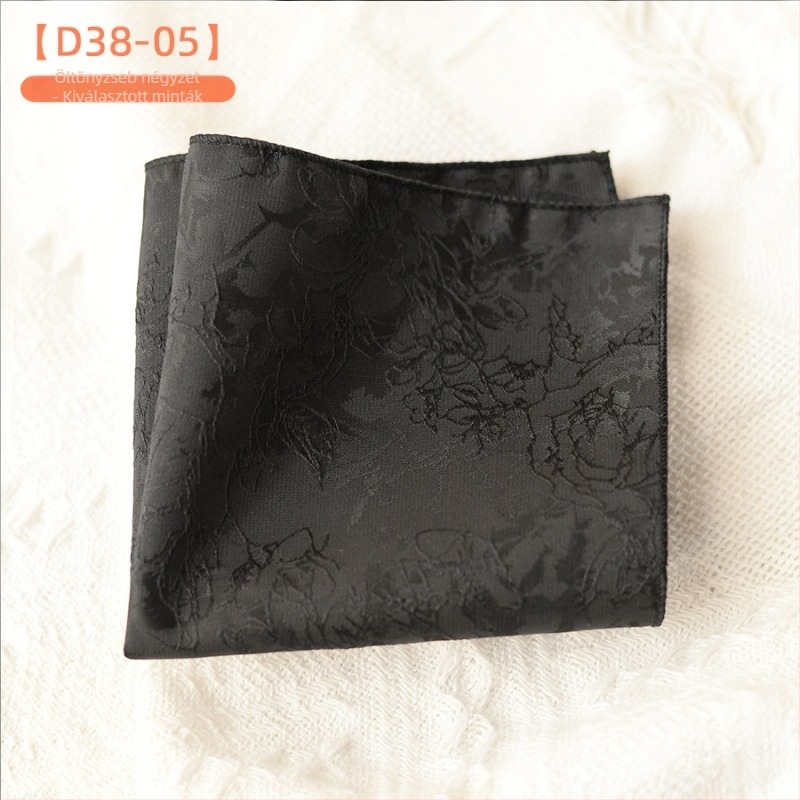 Retro virágos jacquard zsebkendő, 23×23 cm, poliészter, uniszex