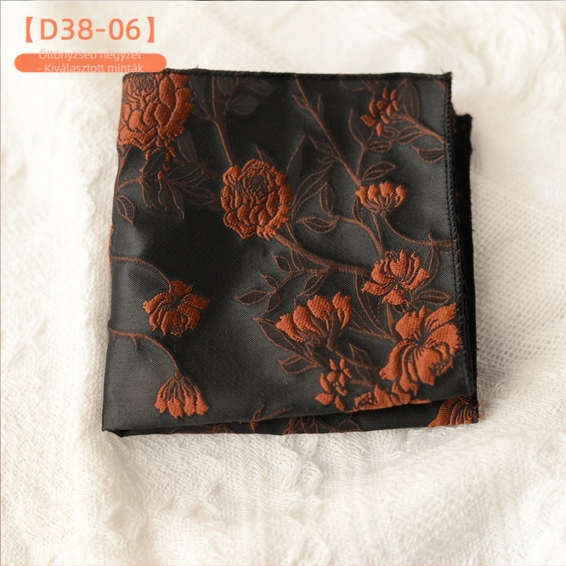 Retro virágos jacquard zsebkendő, 23×23 cm, poliészter, uniszex