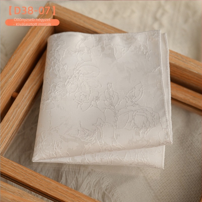 Retro virágos jacquard zsebkendő, 23×23 cm, poliészter, uniszex