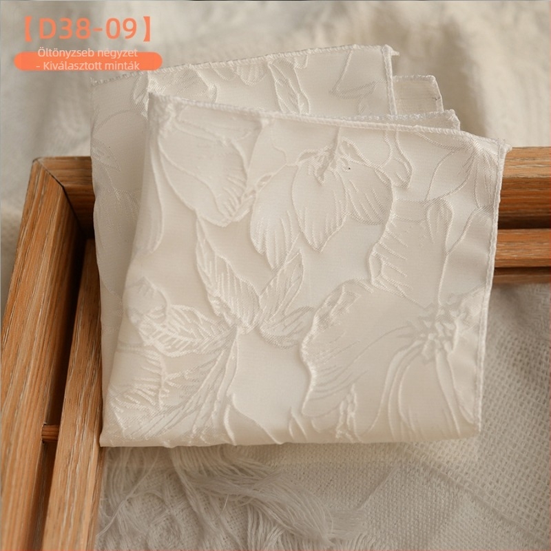 Retro virágos jacquard zsebkendő, 23×23 cm, poliészter, uniszex