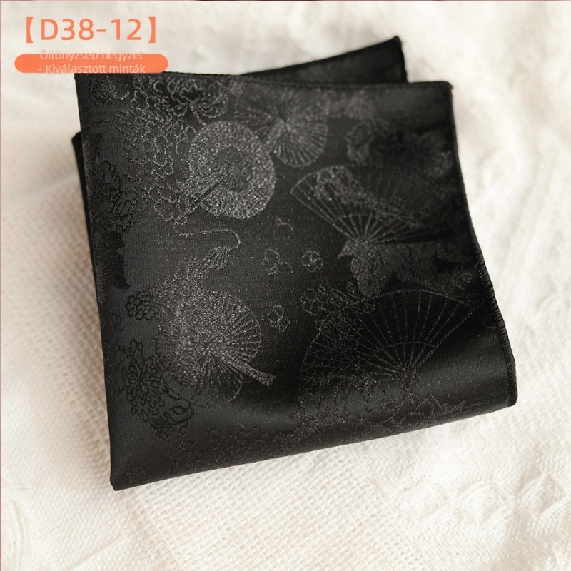 Retro virágos jacquard zsebkendő, 23×23 cm, poliészter, uniszex