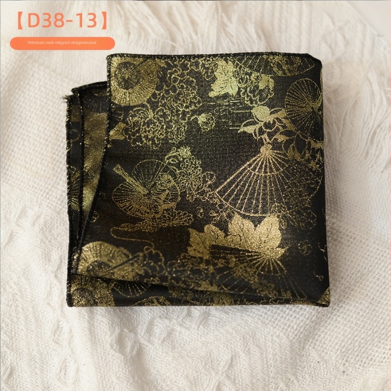 Retro virágos jacquard zsebkendő, 23×23 cm, poliészter, uniszex