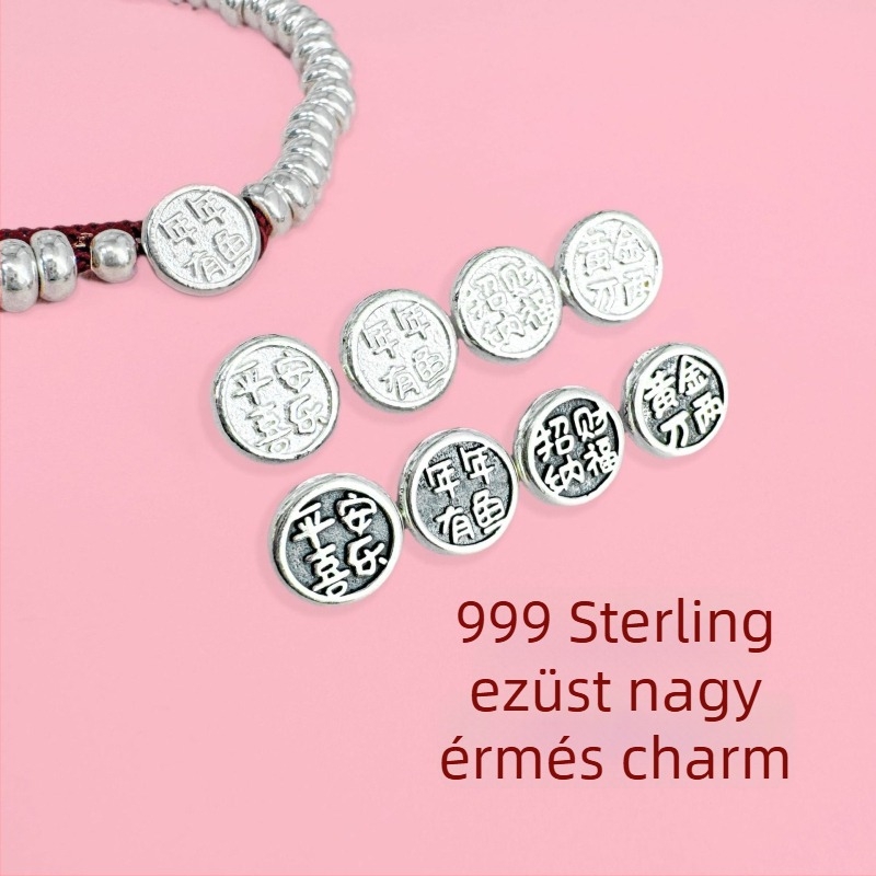 S999 tiszta ezüst szerencse gomb DIY karkötőhöz – ezüst korong ékszer-kiegészítő