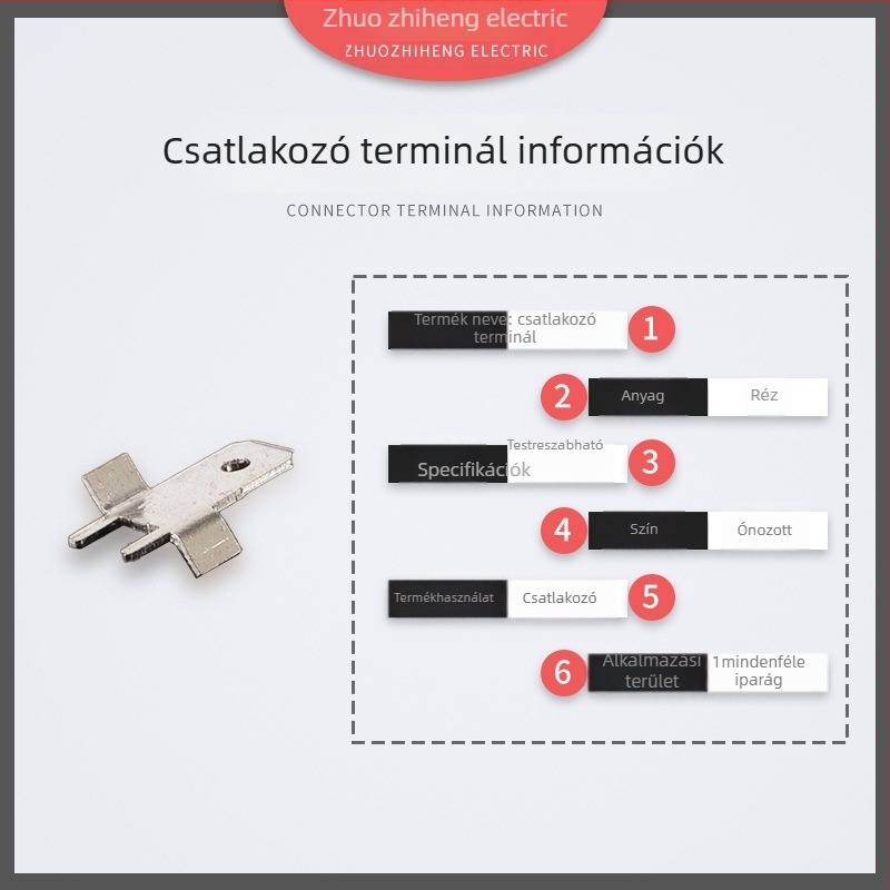 4,8 mm pozicionáló beépítő terminál, 0,8 mm, 45° pozíció, ónnal bevont réz, 250 anti-reverse típus