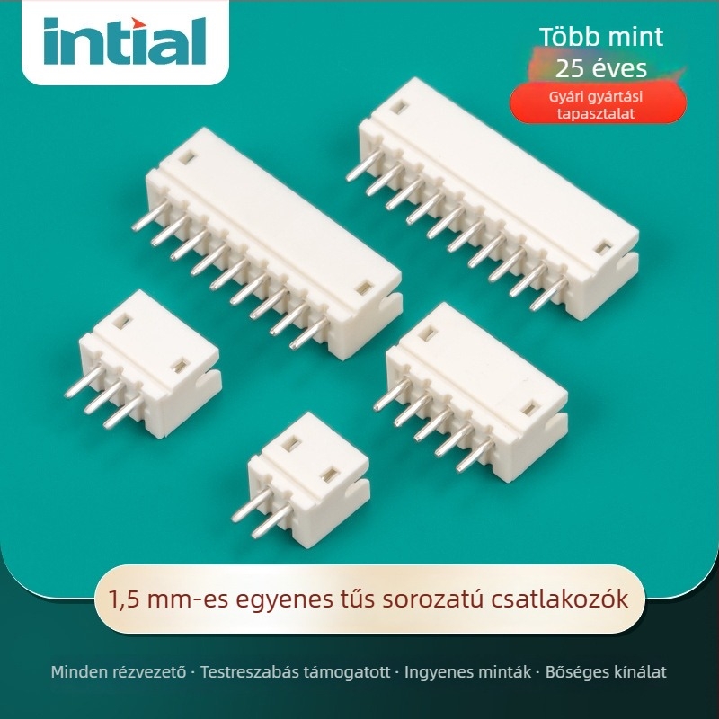 1,5 mm-es pinfejű csatlakozó, 180°-os egyenes pin, függőleges terminálblokk, dugaszolható csatlakozó