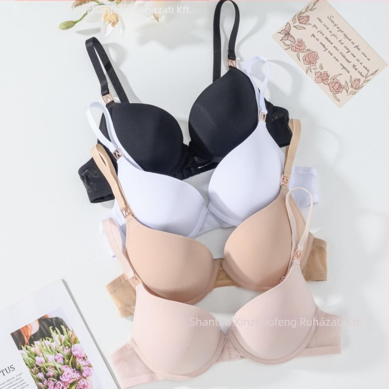 Nylon melltartó állítható push-up, légáteresztő oldalsó összegyűjtés, középméretű formázott kosarak, fix dupla vállpántok, hátsó dupla kapocs