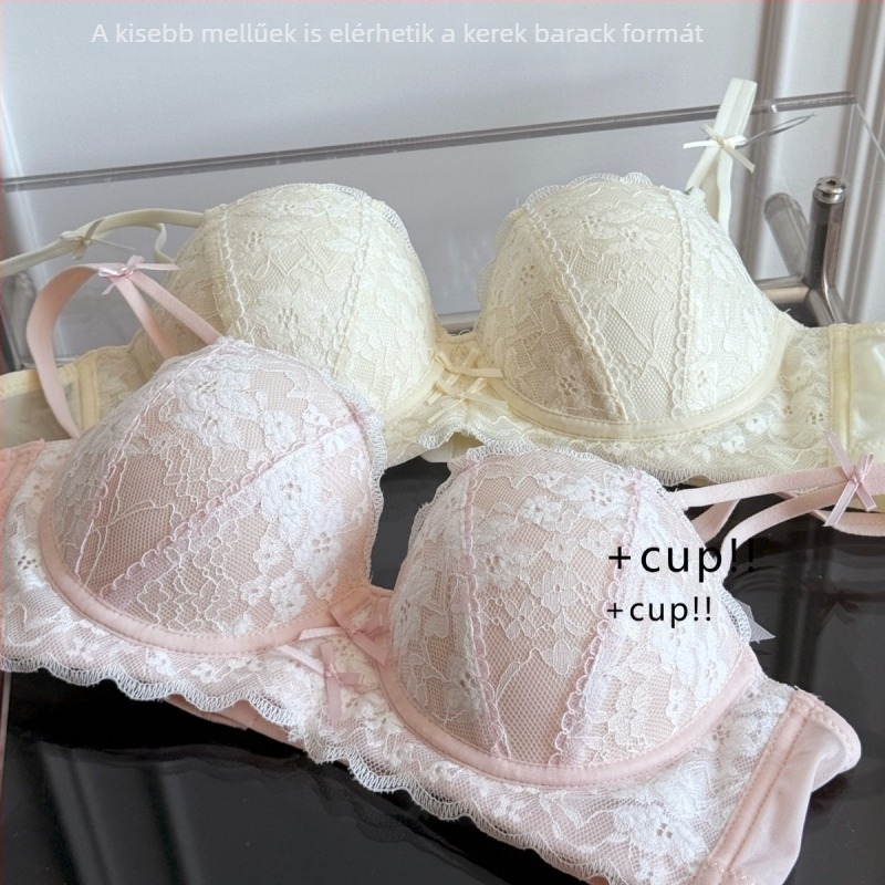 Dantellás melltartó szett kis mellhez, Push-Up, 3/4 kosár, lélegző vállpántok, hátsó zárás