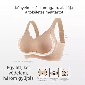 Női melltartó, vezeték nélküli, vékony nyári dizájn, emeli és összegyűjti a melleket, megakadályozza a lógást, hátul négy sor kapoccsal, állítható vállpántok
