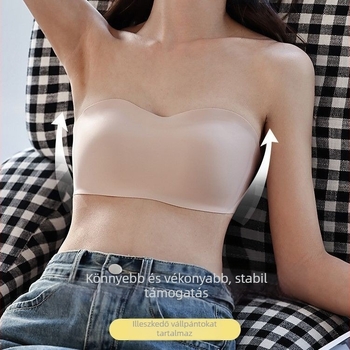 Pánt nélküli, varrat nélküli melltartó, zselés szalaggal az összegyűjtésért és felfelé emelésért, vékony öntött kosár, hátul három sor horogzár