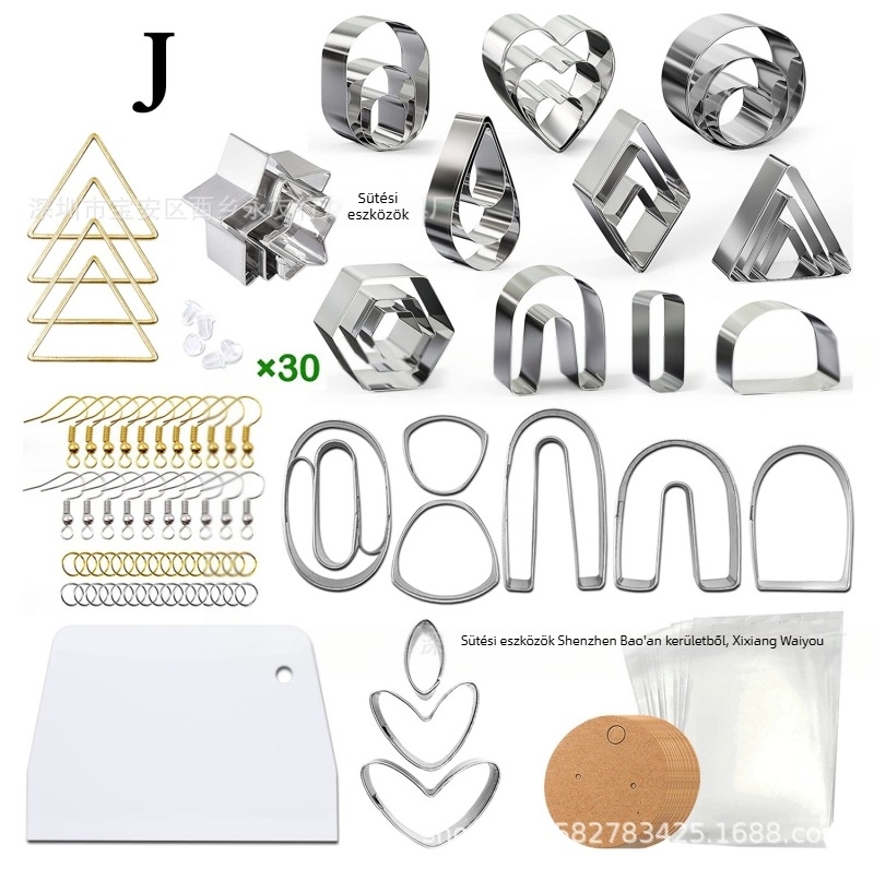 141 darabos rozsdamentes acél agyag fülbevaló vágó- és gyurma eszközök készlet, levél alakú formák, rajzfilm stílus