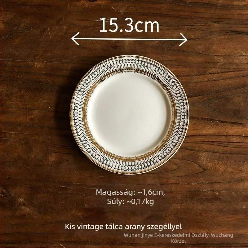 Porcelános tányér kemencés mázzal, csíkos mintázat, csipkézett forma, könnyed luxus retro stílus