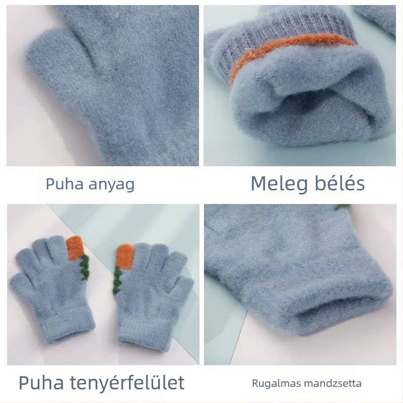 Gyerek kesztyűk ősz-tél, meleg, rajzfilmszerű minta, ujjaik szétválasztottak, 3–5 éveseknek, testre szabható.