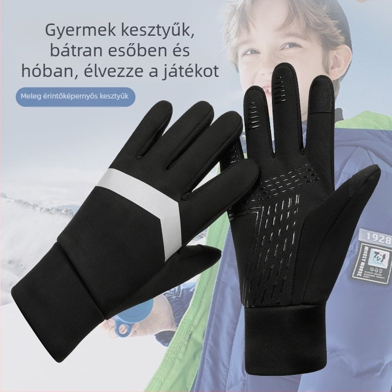 Gyerekek uniszex téli kesztyű, félujjas, egyszínű, meleg