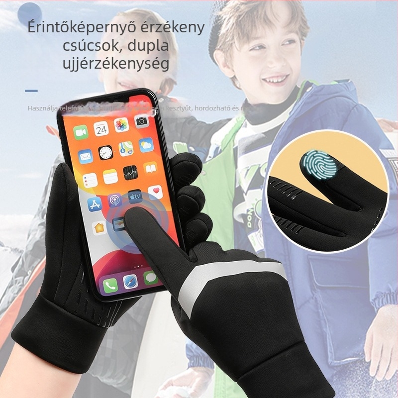Gyerekek uniszex téli kesztyű, félujjas, egyszínű, meleg