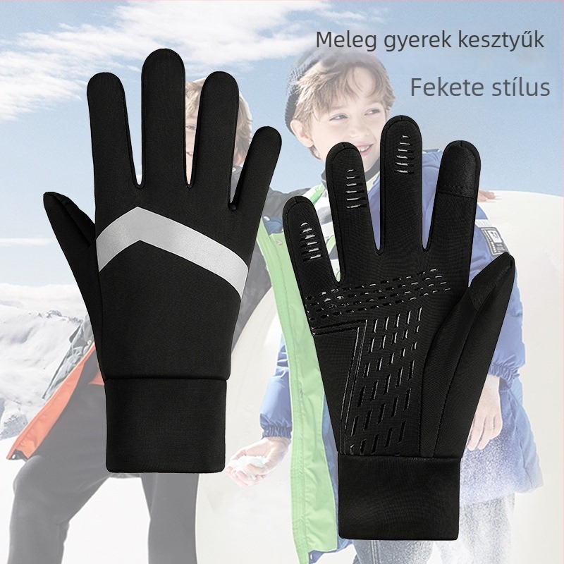 Gyerekek uniszex téli kesztyű, félujjas, egyszínű, meleg