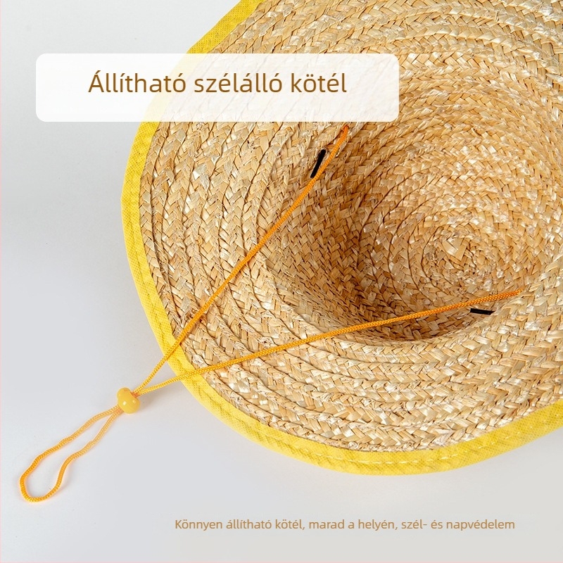 Szalmából készült gyerekeknek szánt kalap, minden évszakhoz, 2–4, 4–6, 8–10 és 10 fölötti korosztályok, 2024 tavasz